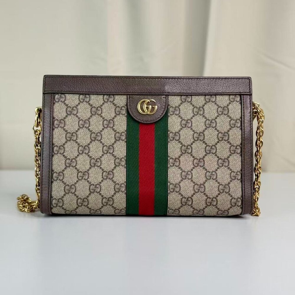 Gucci GG Logo Supreme Medium Ophidia Chain Shoulder Bag